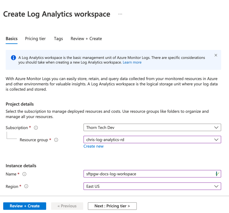 Create Log Analytics Workspace