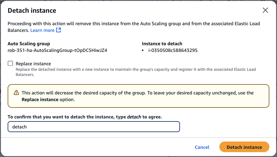 detach instance modal