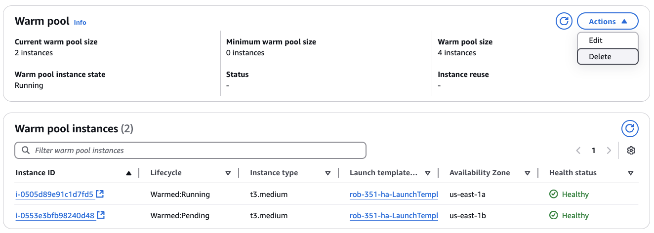 new warm pool instances