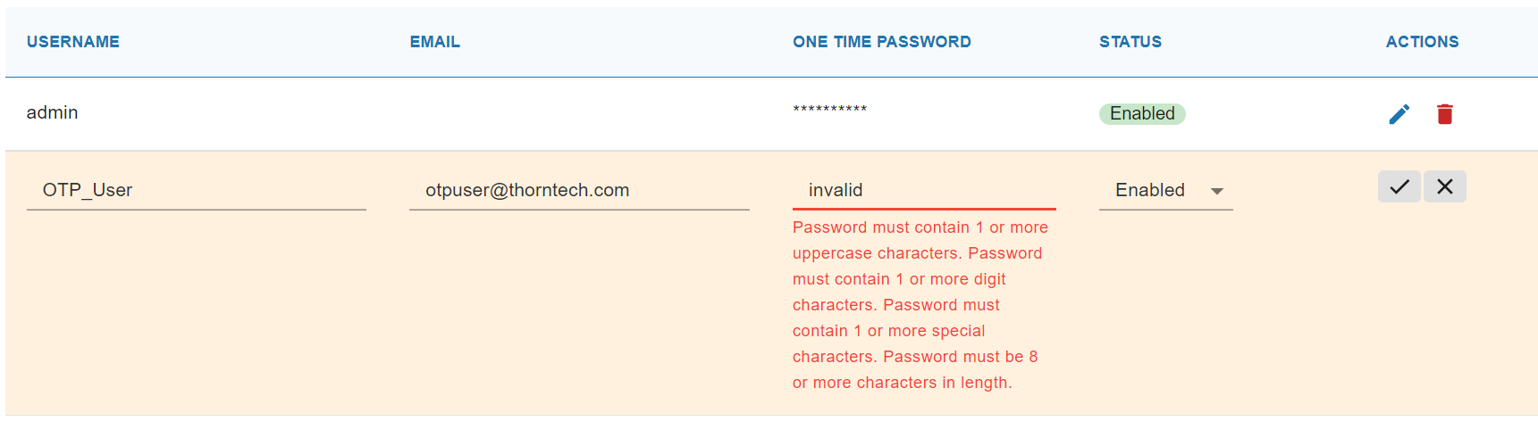 Invalid password