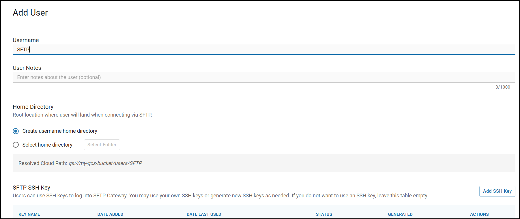 SFTP User Creation