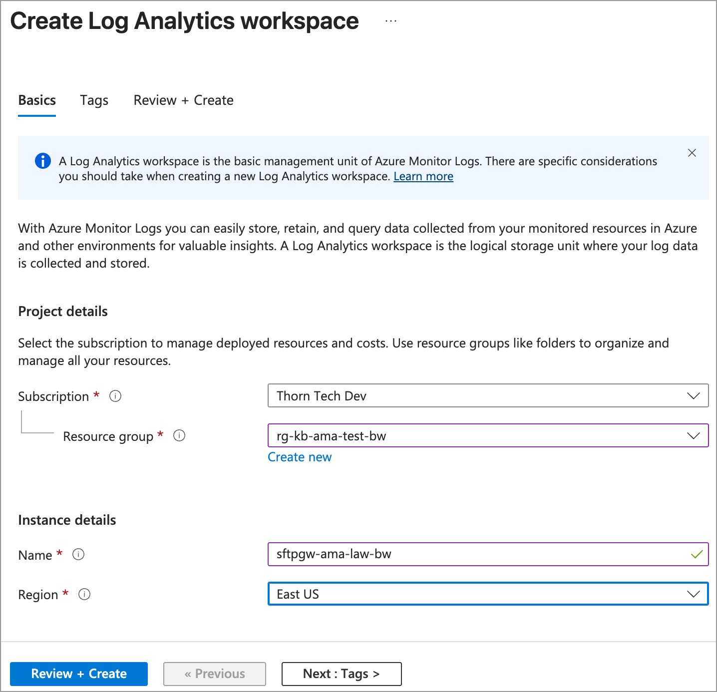 Create Log Analytics Workspace
