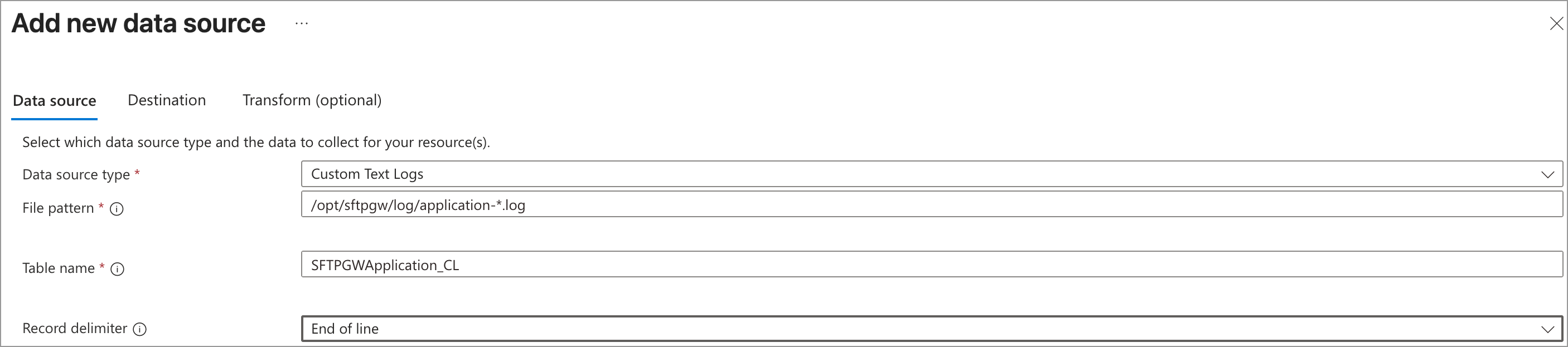 Data source tab