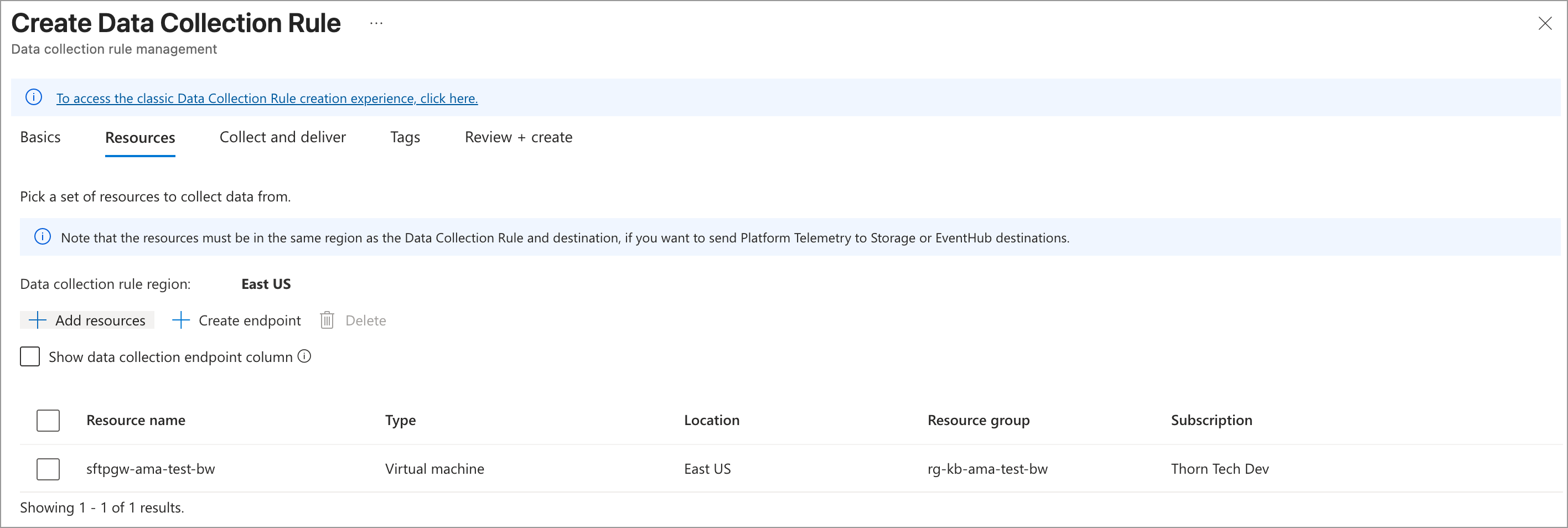 Data Collection Rule Resources tab