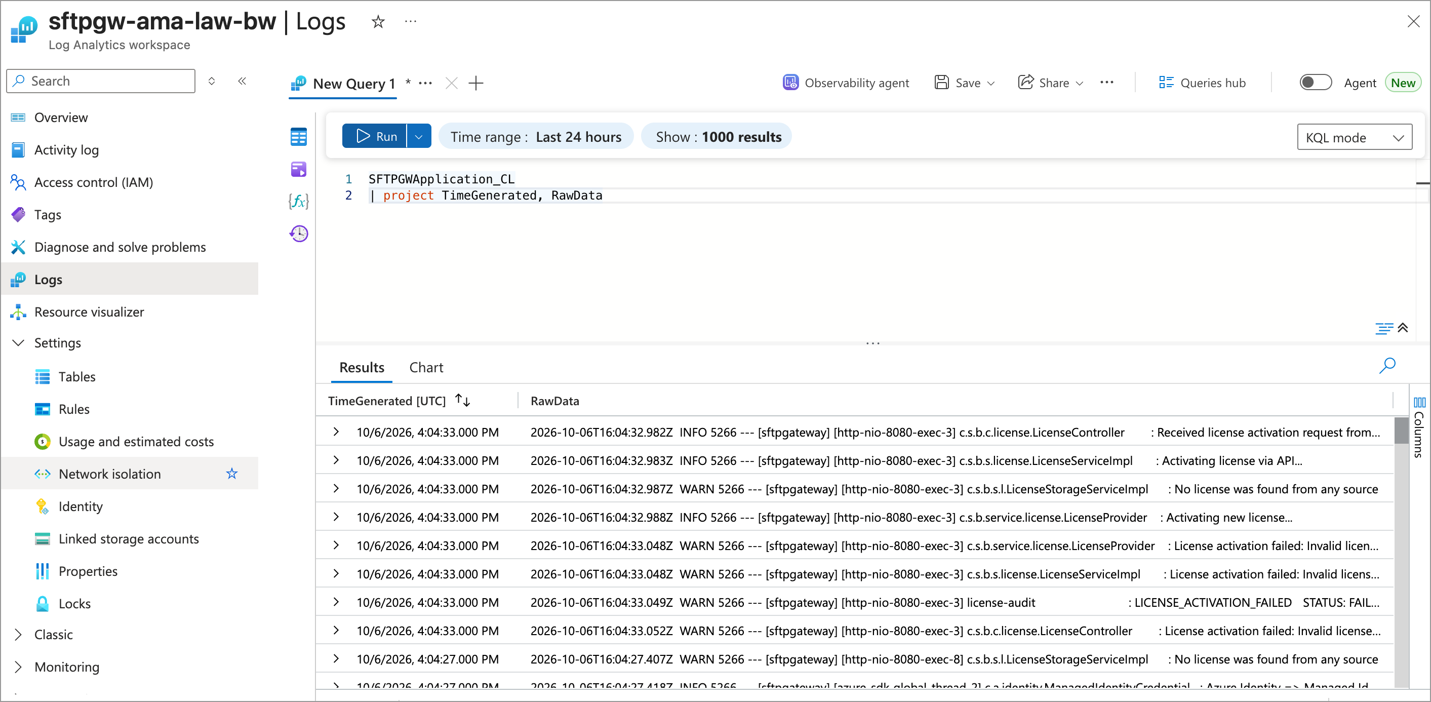 Application log query