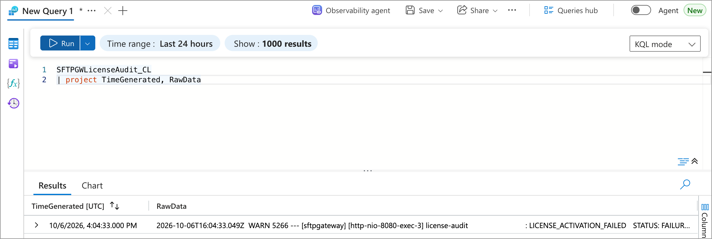License audit log query