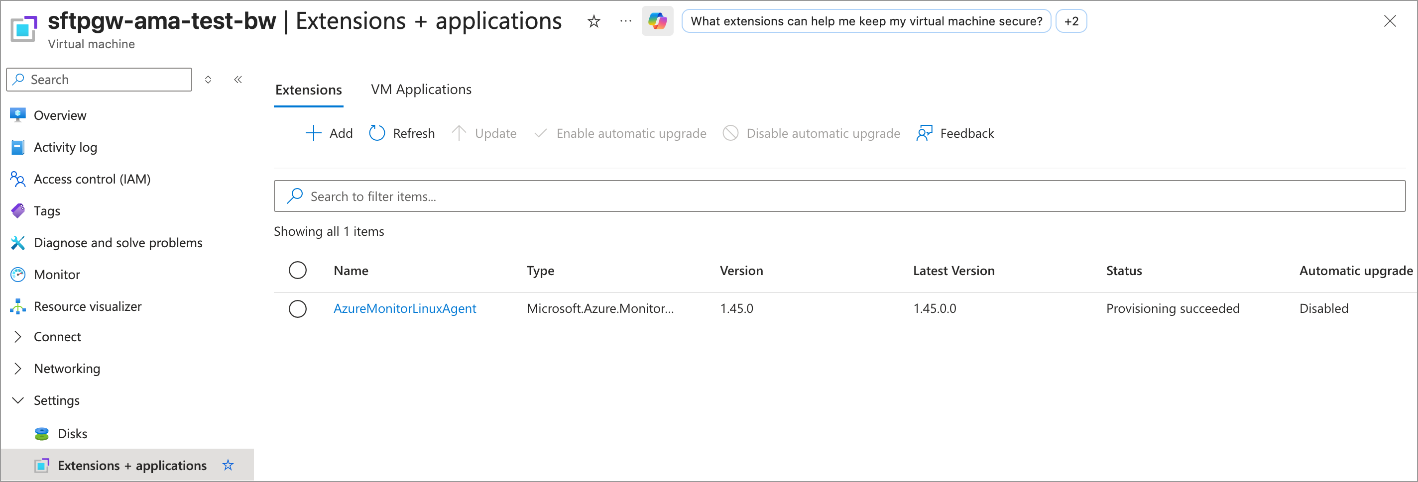 VM extension installed