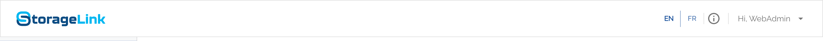 The default StorageLink logo in the top-left of the navbar, with the language toggle and account menu on the right