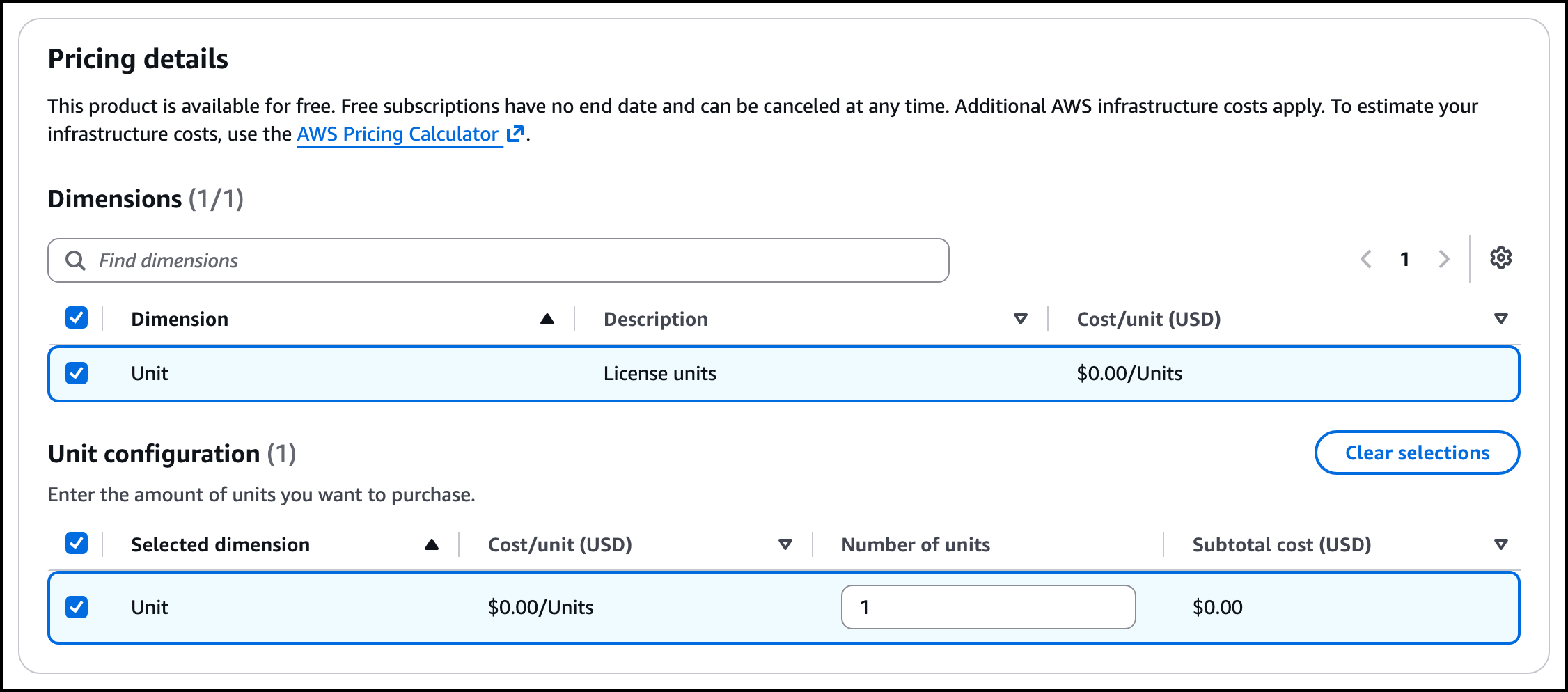 Select the Unit dimension on the StorageLink BYOL offer