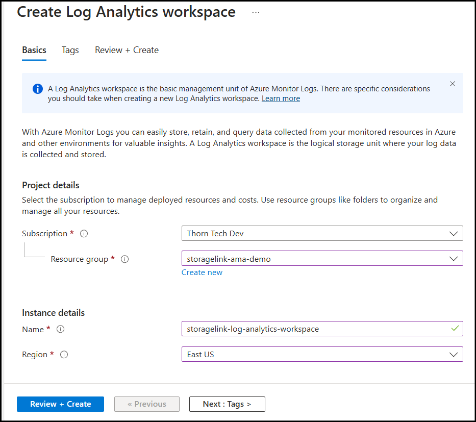 Create Log Analytics Workspace