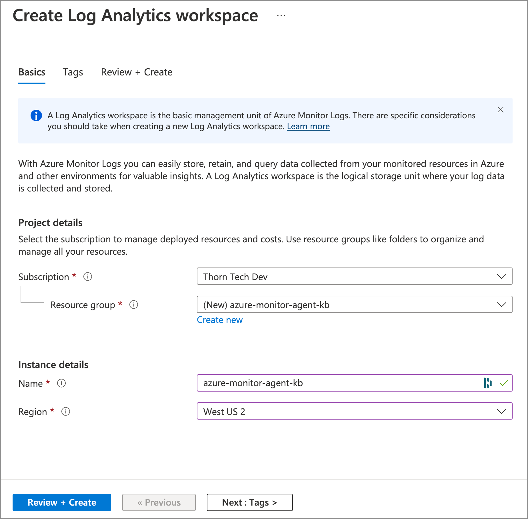 Create Log Analytics Workspace