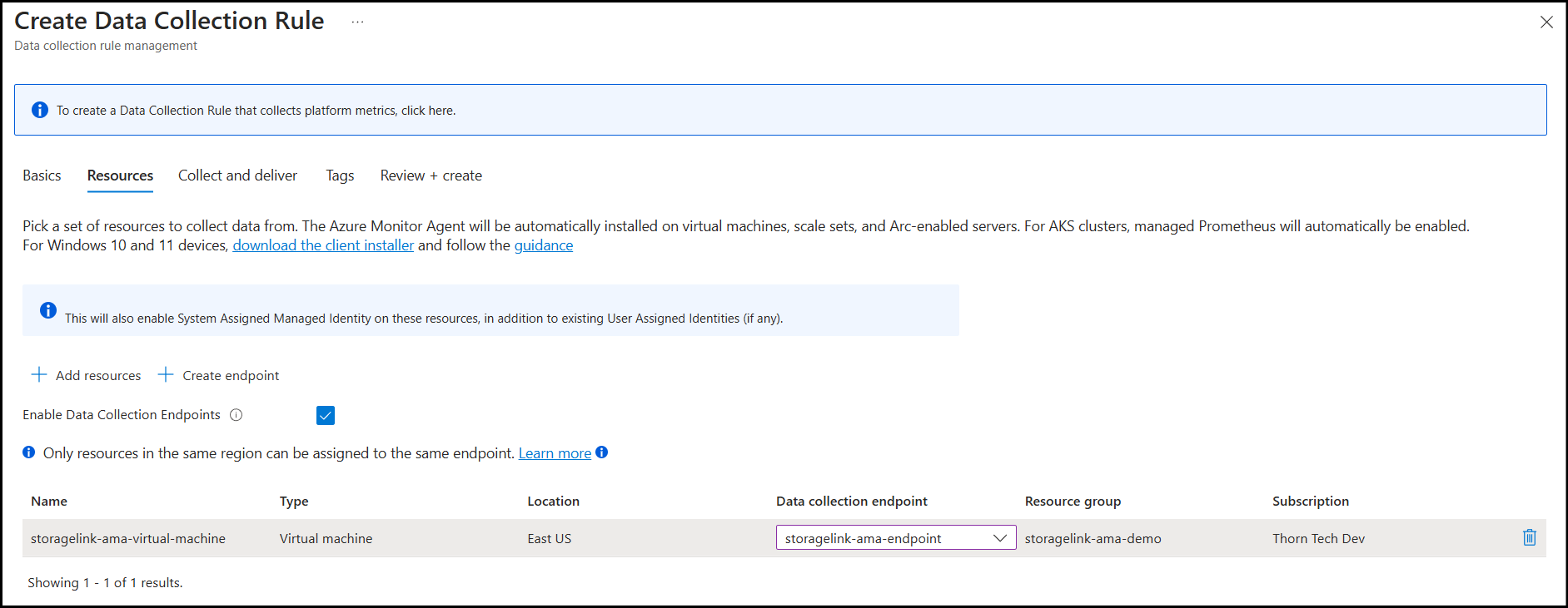 Data Collection Rule Resources tab