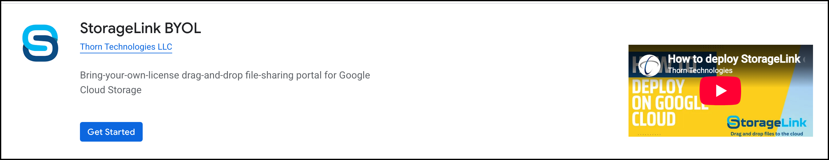 The StorageLink BYOL listing on the Google Cloud Marketplace
