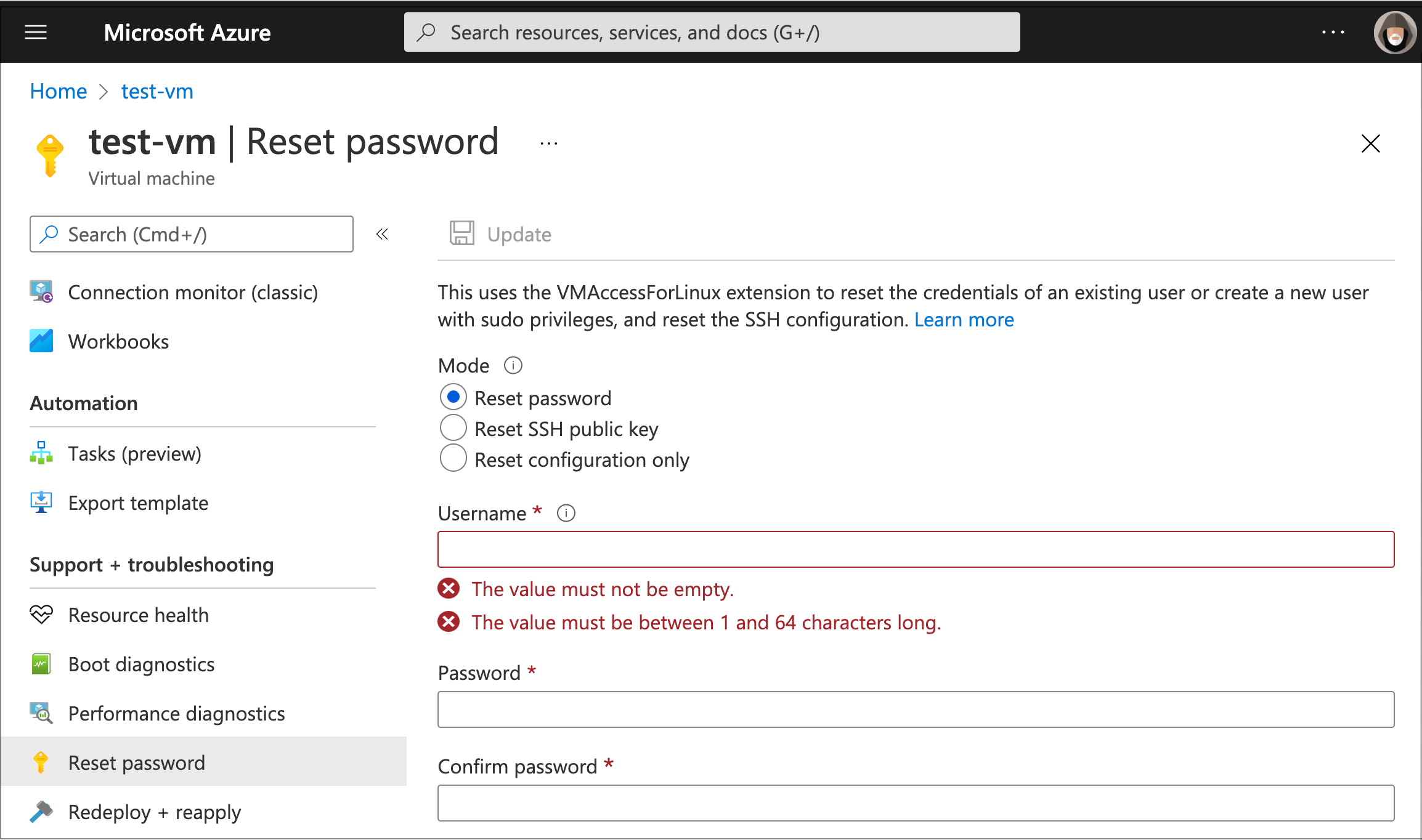 Reset VM Password