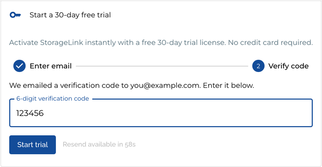 Start a 30-day free trial card, step 2